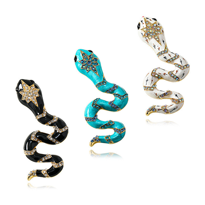 European and American Exaggerated Snake Brooch Alloy Rhinestone Dripping Oil Enamel Snake Animal Brooch Pin Clothing Accessories Men's and Women's Corsage