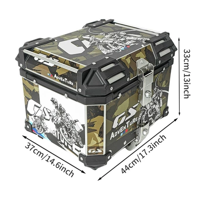 PL camouflage motorcycle tail box, aluminum alloy motorcycle tail box, 45 liter waterproof trunk, suitable for electric vehicles, can hold a helmet (Motorcycle trunk) - 45lcamouflage-yellow