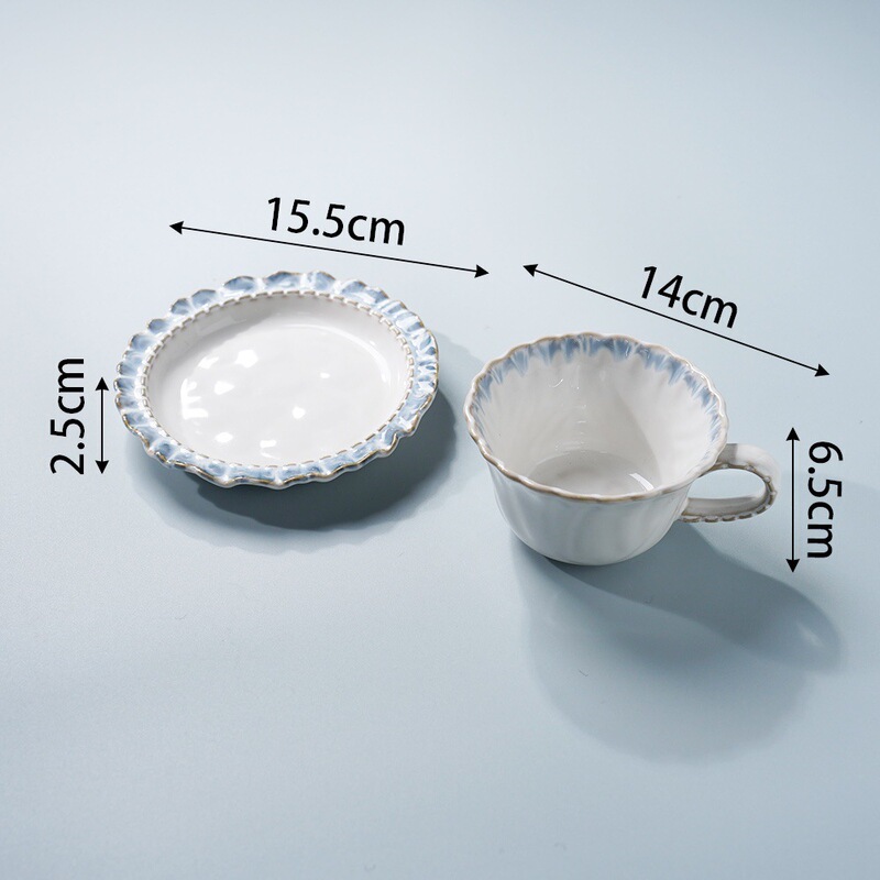 家庭用フレンチ食器セット、エンボススカートボウル、プレート、セラミック食器、スプラッシュインク、スモークグレーブルー食器|undefined