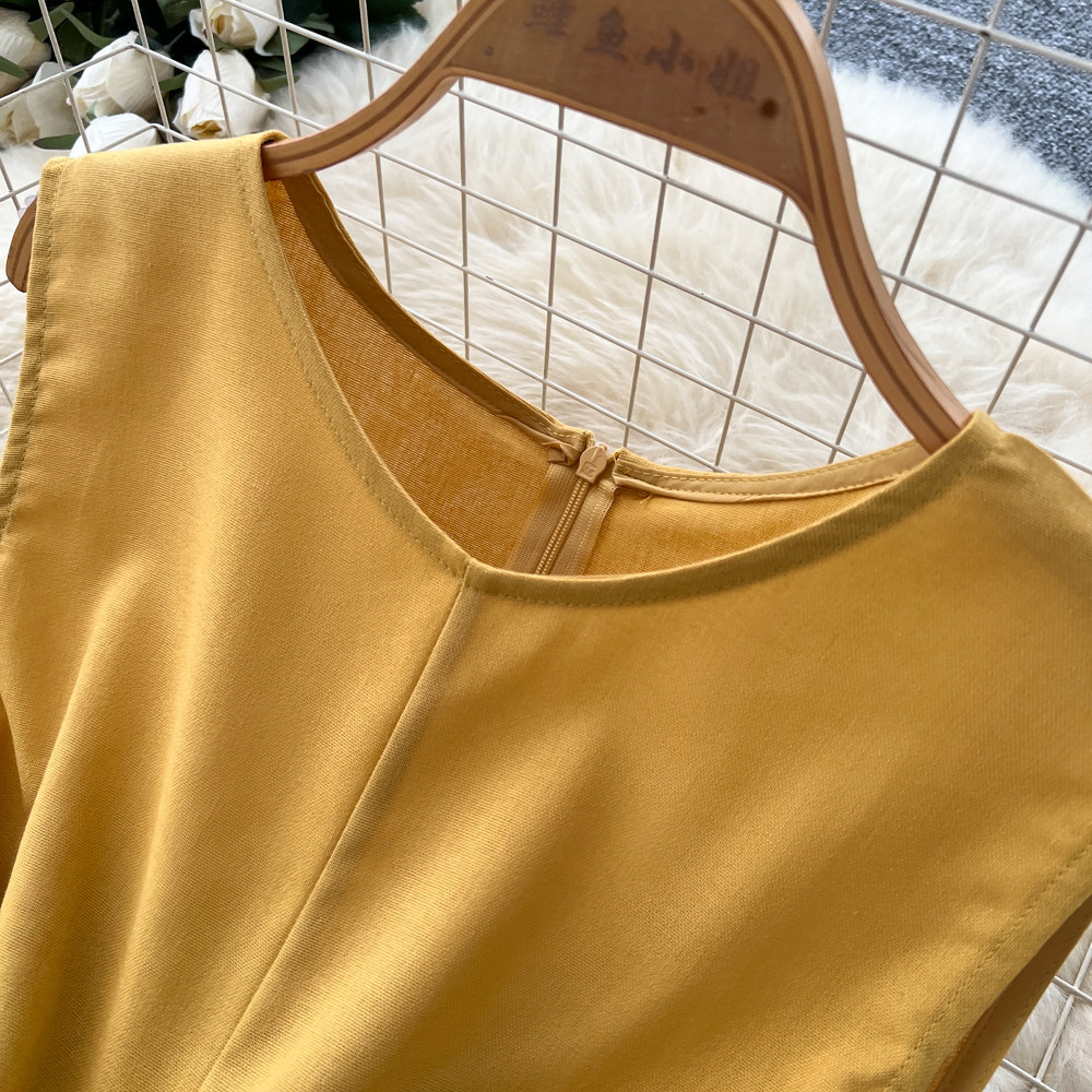 Elegant Sleeveless Round Neck Dress Style Summer Asymmetrical Long Dress With Scarf And Slit Sophisticated Tie Waist For Commuting_ecoleips.com