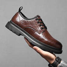 男鞋2023春季新款休闲皮鞋英伦百搭商务真皮鞋子男大码韩版工装鞋