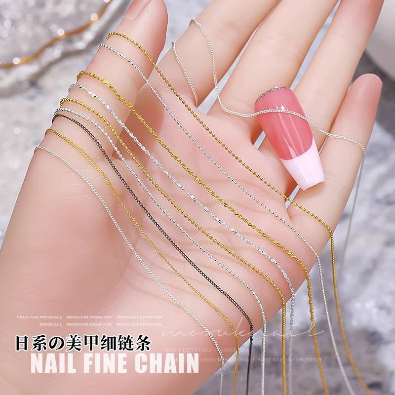 Japanese Style Manicure Steel Ball Thin Chain Jewelry Gold and Silver Chain Manicure Jewelry Metal Stereo Nail Decoration Accessories Japanese Style Manicure Steel Ball Thin Chain Jewelry Gold and Silver Chain Manicure Jewelry Metal Stereo Nail Decoration Accessories