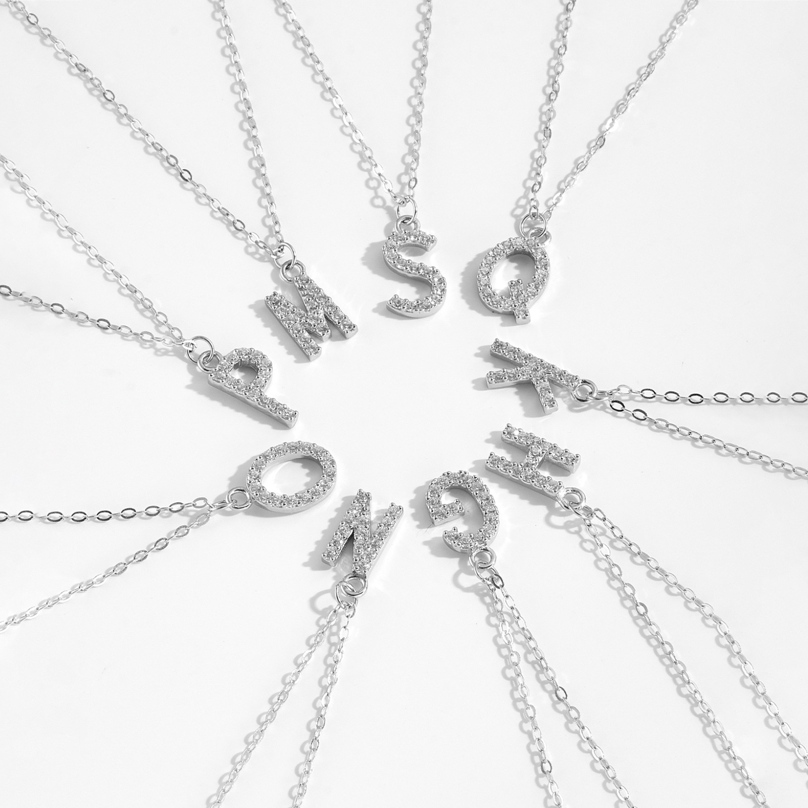 跨境新品s925純銀26個英文字母吊墜項鍊鑲鑽歐美流形個性飾品批發