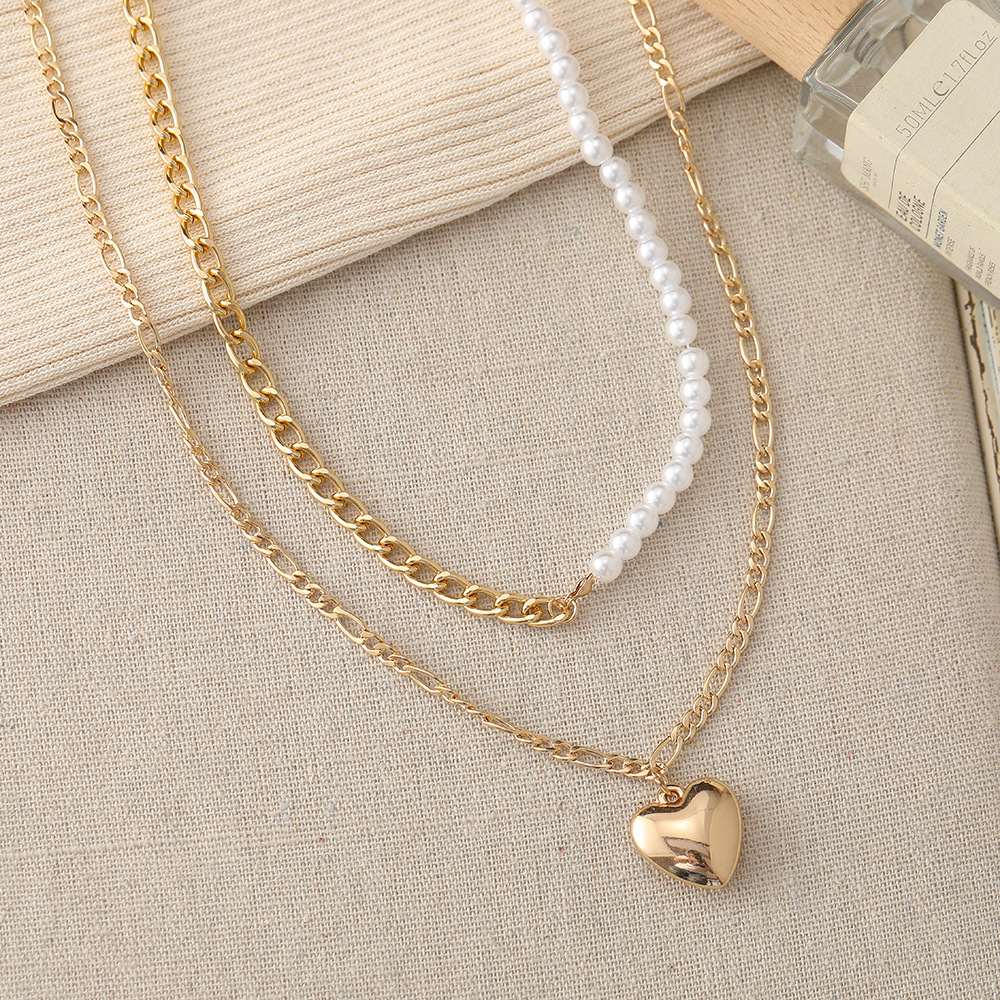 Creative Heart-shape Necklace Personality Double-layer Alloy Necklace display picture 4