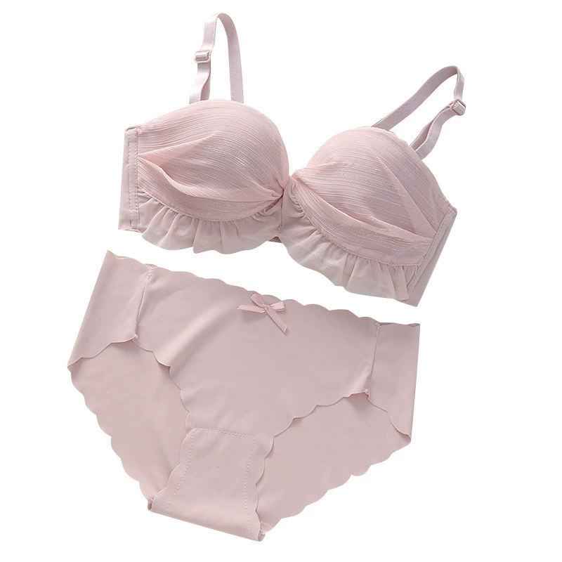 Thin supporting sexy underwear for breastfeeding with bow, set, lace wireless bra