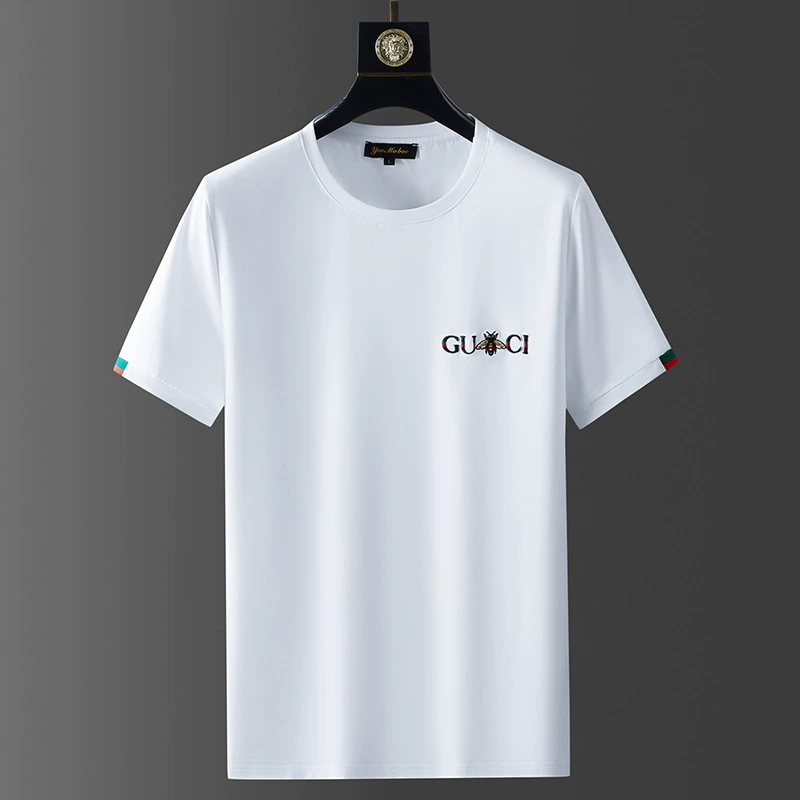 Лето 2024, новая футболка Little Bee, европейская высококачественная мерсеризованная хлопковая футболка с круглым вырезом и короткими рукавами, мужская повседневная рубашка с короткими рукавами и вышивкой