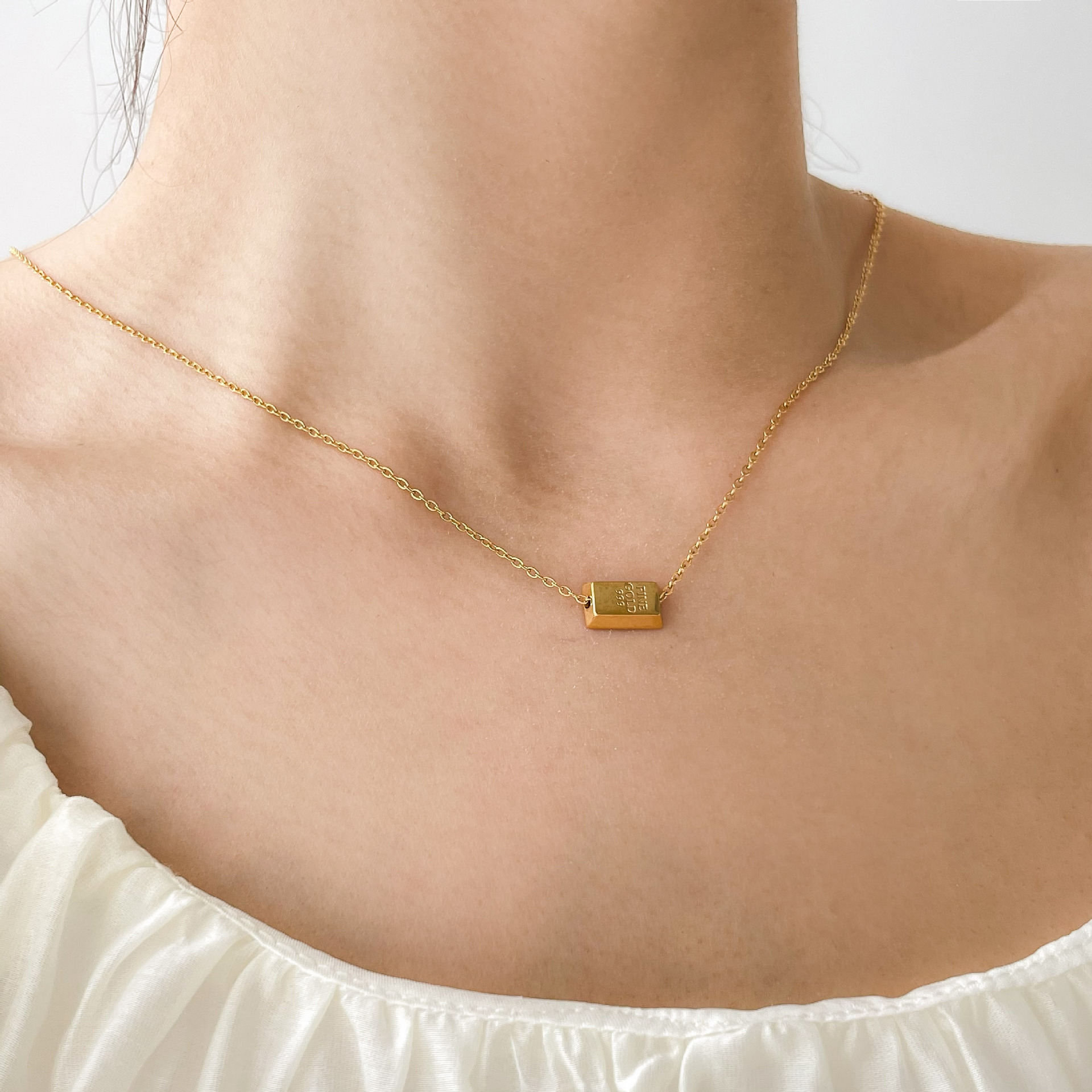 Hip-Hop Retro Solid Color Titanium Steel Chain Necklace_colorza_3