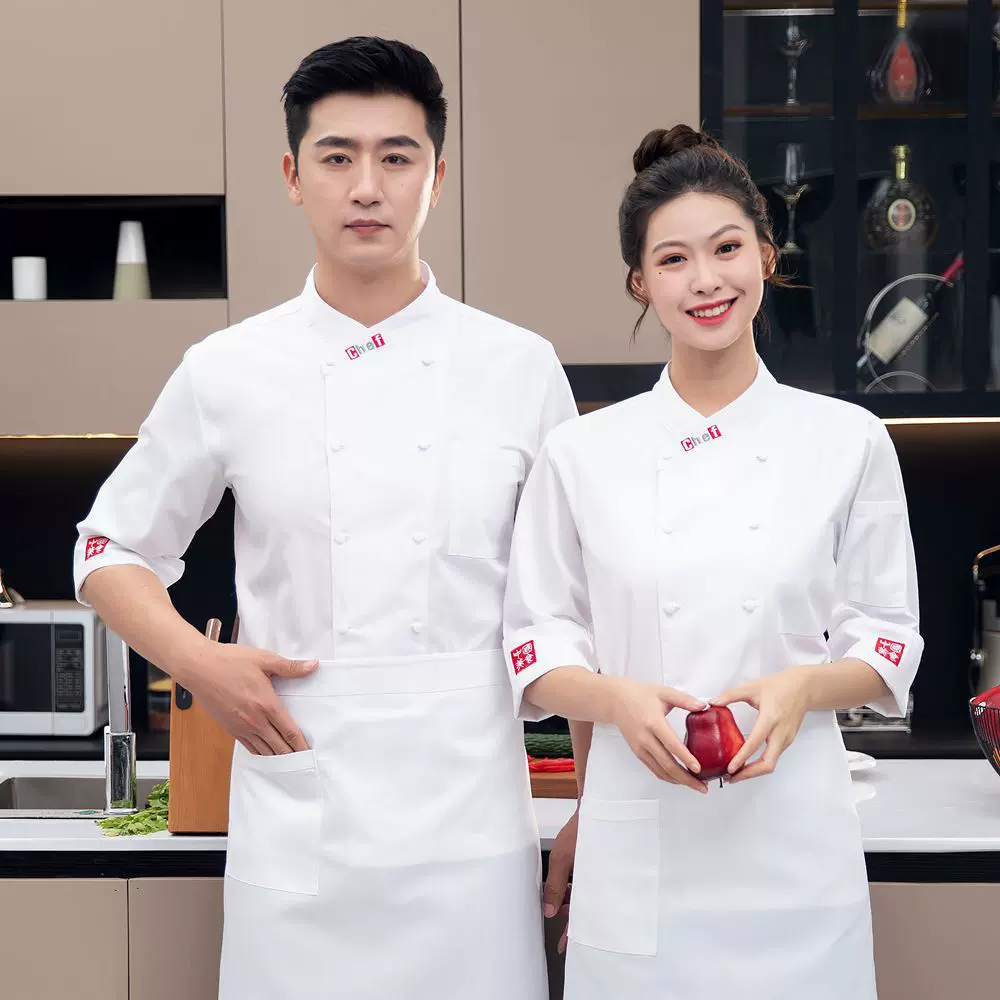 高档厨师服七分袖男女餐饮酒店宾馆食堂饭店烘焙后厨中国风工作服