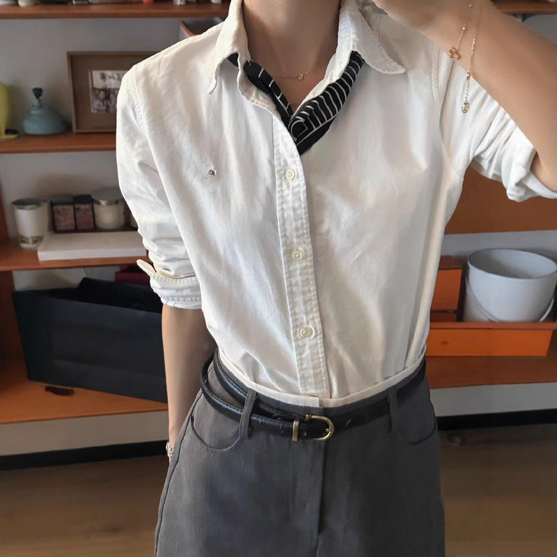 Early Autumn RL Retro American Style Oxford Cotton Shirt Ruff Color Horse Pony Embroidered Long Sleeve Shirt T-Shirt Women's Top