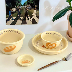 2FIns韓式早餐麵包餐具盤 奶油色陶瓷家用沙拉水果盤下午茶餐具套