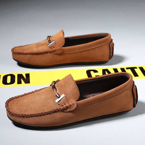 2025 New Four-Season Men's Shoes Korean Style Fashion Casual Slip-On Soft Sole Fleece Bean Shoes Flat Men's Shoes