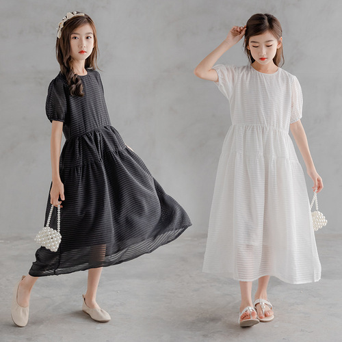 Girls Dress Summer Korean Version Children's Clothes Forest High Waist Short Sleeve Girls Princess Dress Dress Dress for Big Children