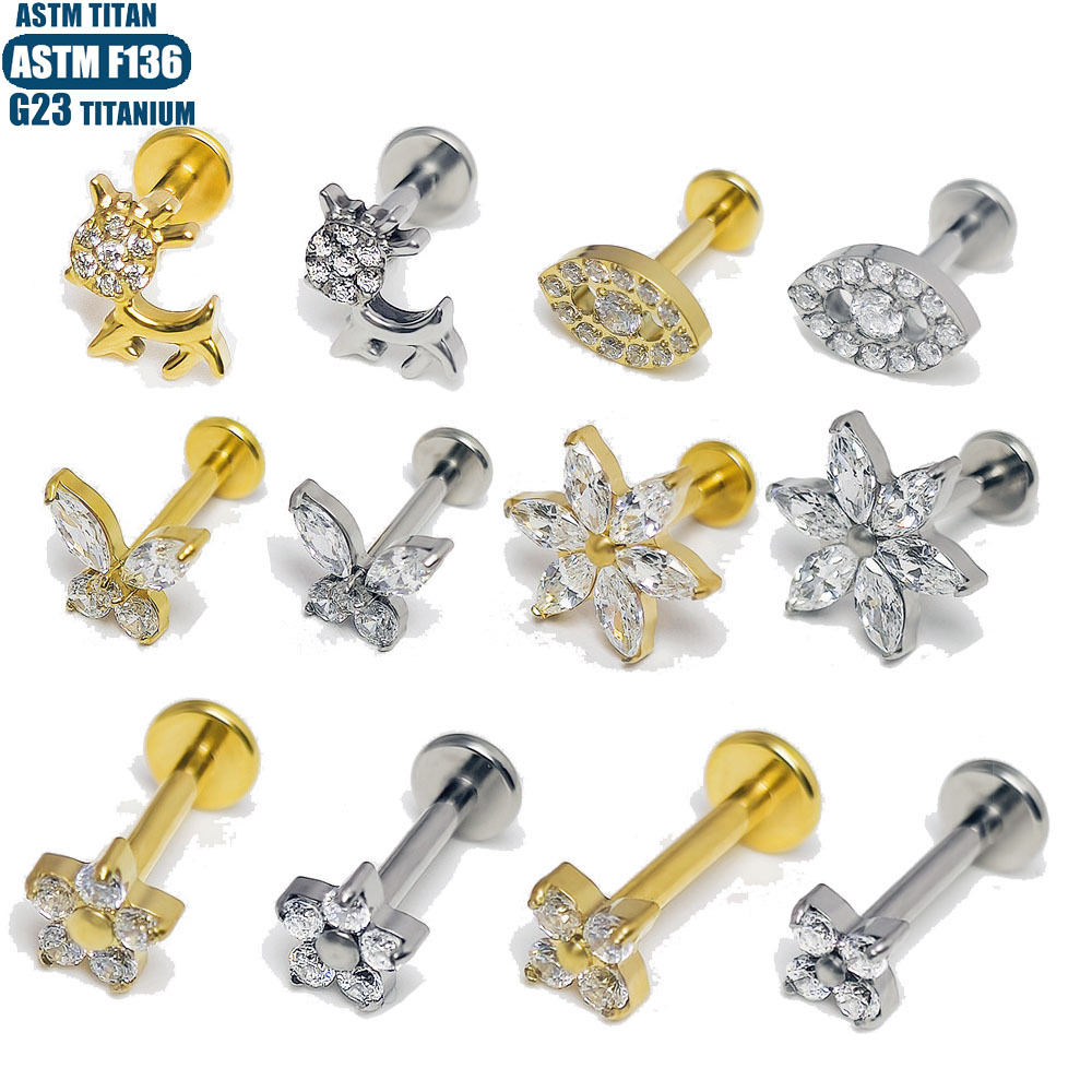 Pointed labret stud close-up product detail