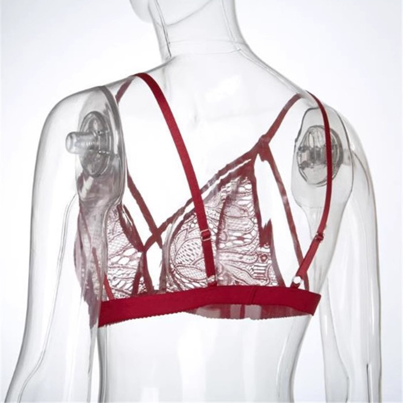 French-Style See-Through Lace Bra, Wireless Dark Green, One Size, Plus-Friendly — detail image 12