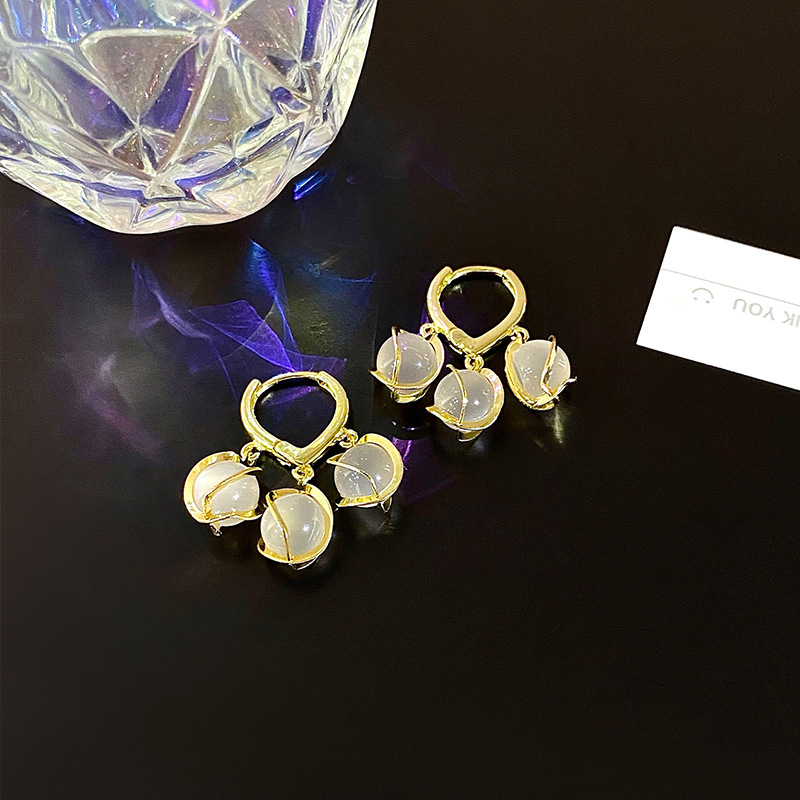 Ball Pattern Women's Gender 1 Pair Elegant Ball Inlay Copper Cat's Eye Stone Drop Earrings