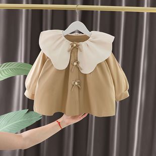 Girls' Spring and Autumn Windbreaker 2025 New Style Children's Autumn Doll Collar Top Baby Girl Mid-Length Thin Jacket
