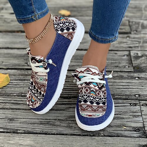 Women's Spring Laced Canvas Loafers Flat Casual Shoes for Plus Size European and American Women, Ladies' Canvas Slip-On Shoes