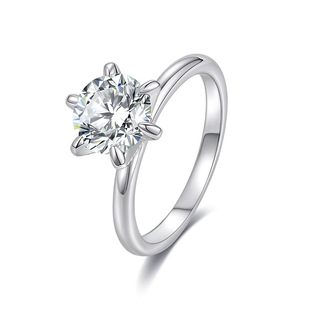 Cross-Border European and American Hot-Selling Classic One-Carat Moissanite t Family Six-Claw Ring Sterling Silver Plated 18K Proposal Ring Source