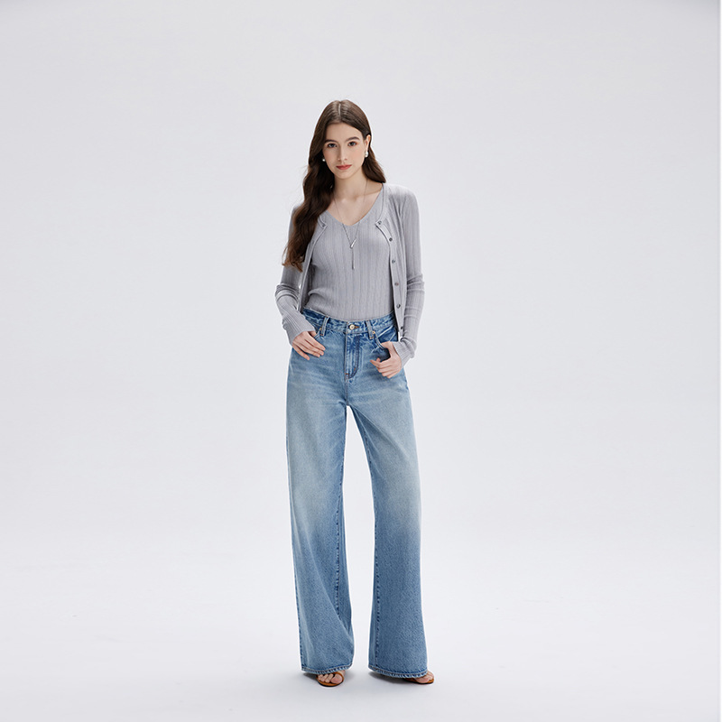 2026 Spring Light Luxury Big Cow Denim Pants Women's Loose High-Waisted Floor-Length Pants Versatile Slimming Wide-Leg Pants & Weishang