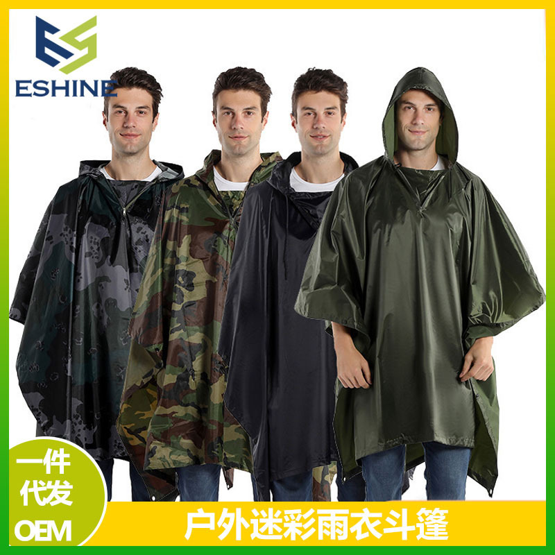 Outdoor Breathable Camouflage Raincoat Cloak Thickened Hiking Adult Poncho Full Set One-Piece Raincoat Cycling Raincoat Cross-Border