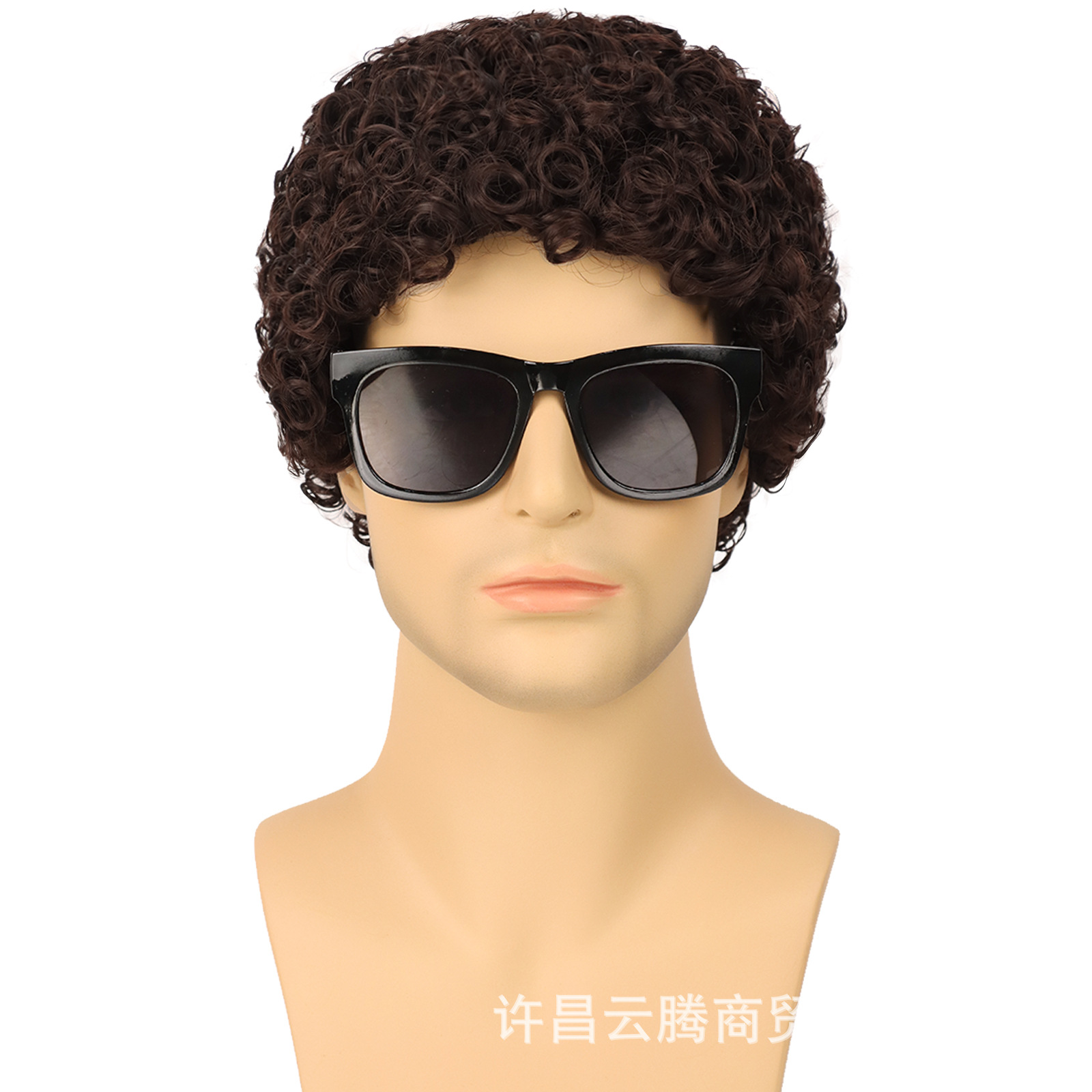 En stock y entrega rápida suministro directo de fábrica peluca europea y americana de los hombres de lana rizado cabeza cubierta pequeña rizado Pelo Corto cabeza cubierta Afro peluca