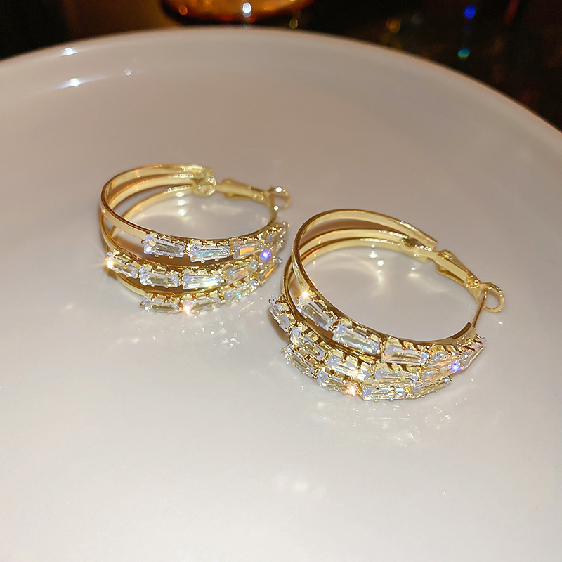 Aguja de plata Pendientes de anillo de elemento transfronterizo europeo y americano Pendientes de nicho de viento frío Pendientes de temperamento de moda Pendientes de lujo ligero y de alta gama