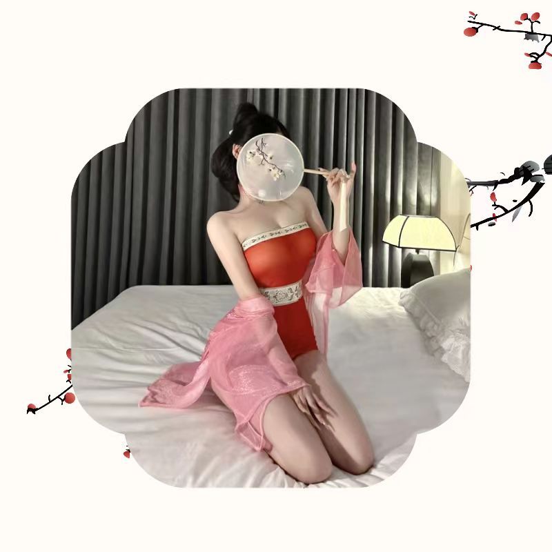 Sexy Lingerie Costume Set with Mesh Fabric, Red Stockings and White Ears — detail image 11