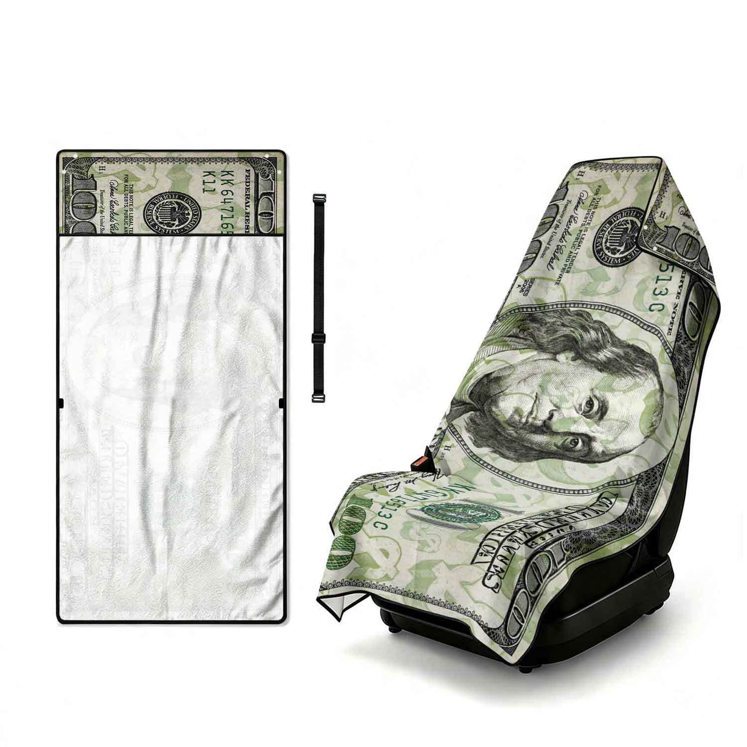 Printed bath towel and car seat cover 2-in-1, ultra-fine fiber outdoor beach and car dual-use universal seat cushion