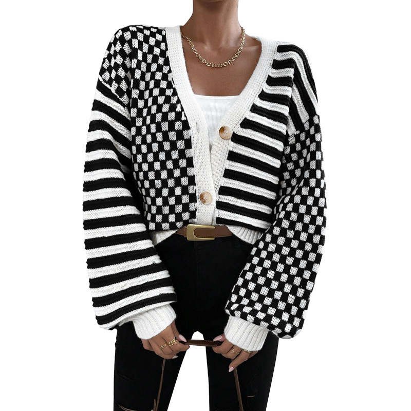 Women's Clothing Women's Knitted Cardigan Autumn/Winter Style Plaid Striped Top Sweater Style For Formal & Casual For Women_ecoleips.com