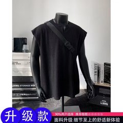 蛇仔螺纹坎肩背心男款夏季美式无袖v领t恤肌理感健身运动休闲背心