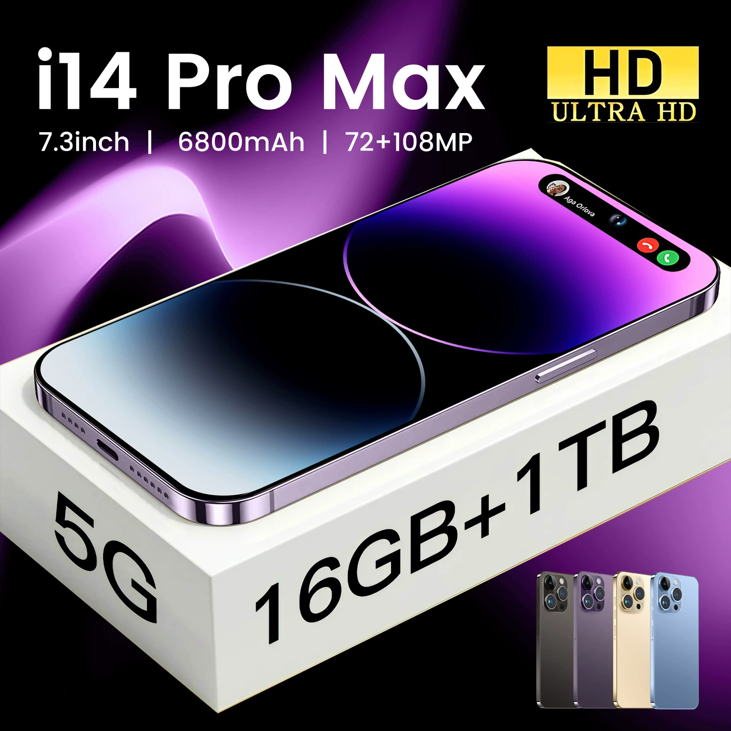 Трансграничный мобильный телефон i14 PROMAX с настоящей перфорацией, 4G, глобальный универсальный, 3+64, 7,3-дюймовый большой экран, Android 10, заводской
