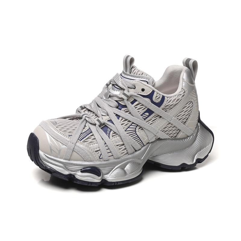 Giày thể thao nữ đế dày lưới thoáng khí phong cách retro chunky sneaker — xanh xám