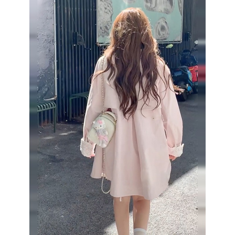 早秋韩里韩气粉色风衣外套女初秋季2025新款小个子香风巨好看上衣|undefined