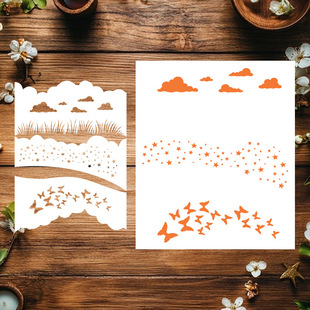 Cross-Border Dropshipping Handbook Cut Out Engraving Plastic Shielding Board Hand-Painted Graffiti Spray Decoration White Grass Map Template