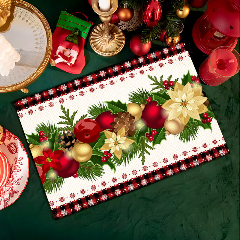 源工場の新しいクリスマス亜麻プリントの食事マットのアイデアクリスマス装飾テーブルマット家庭用断熱テーブルマット|undefined