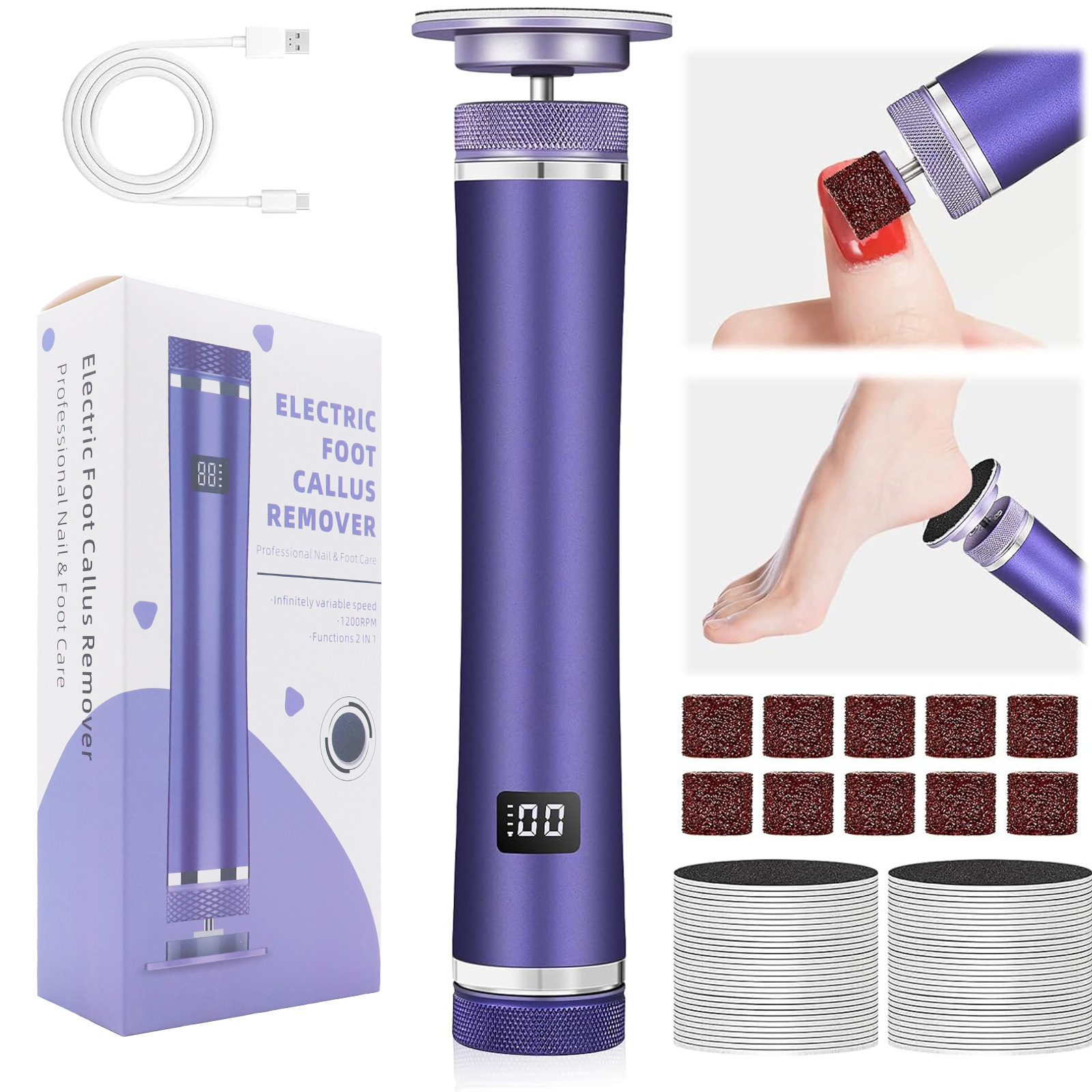 Dispositivo eléctrico de pulido de pies para eliminar callos, piel muerta, artefacto de pie, cabezal de pulido de vidrio de aleación