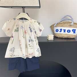 童装女童娃娃衫2025夏季新款短袖衬衫洋气休闲儿童衬衣设计感上衣