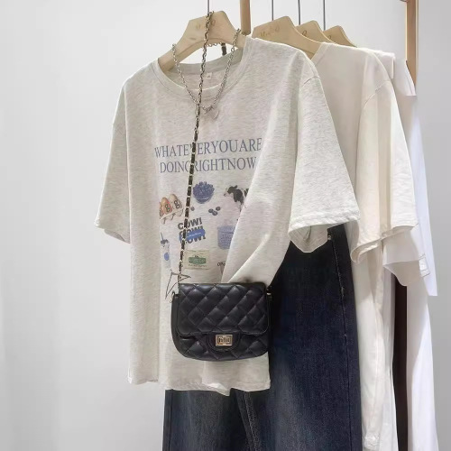 Super Soft Modal Simple Korean Version New Cartoon Print T-Shirt for Women Summer 2024 Loose Short Sleeve Top Fashion