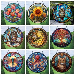 跨境热销花卉生命树动物欧式复古圆盘挂件亚克力门廊装饰铁链挂饰