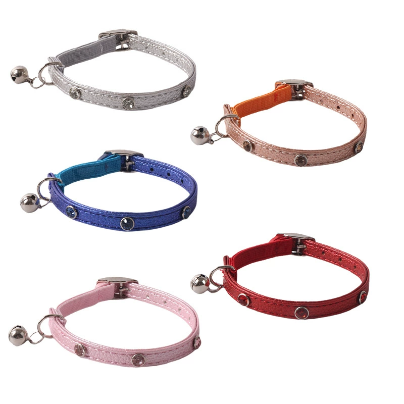 Новый ошейник для домашних животных Aminger эластизированный кошачий ПУ с бриллиантом кошачий ошейник с личи котенок ошейник