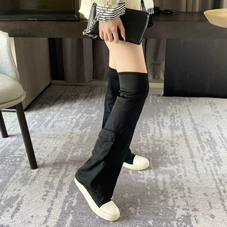 杨幂同款长靴女2023新款韩版丑萌圆头长裤管靴复古褶皱潮流骑士靴