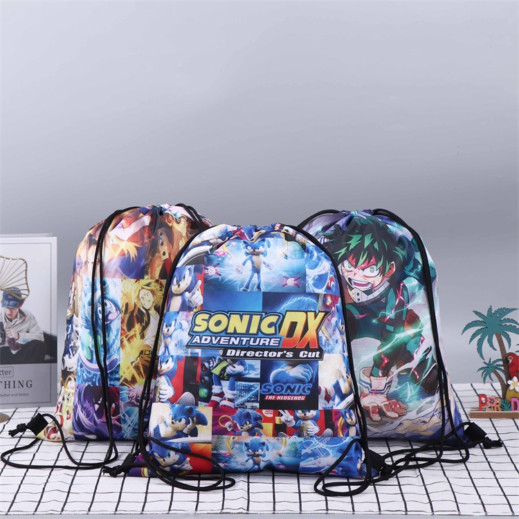 动漫双肩涤纶布袋 学生补习班学习用品收纳背包袋 彩印卡通束口袋