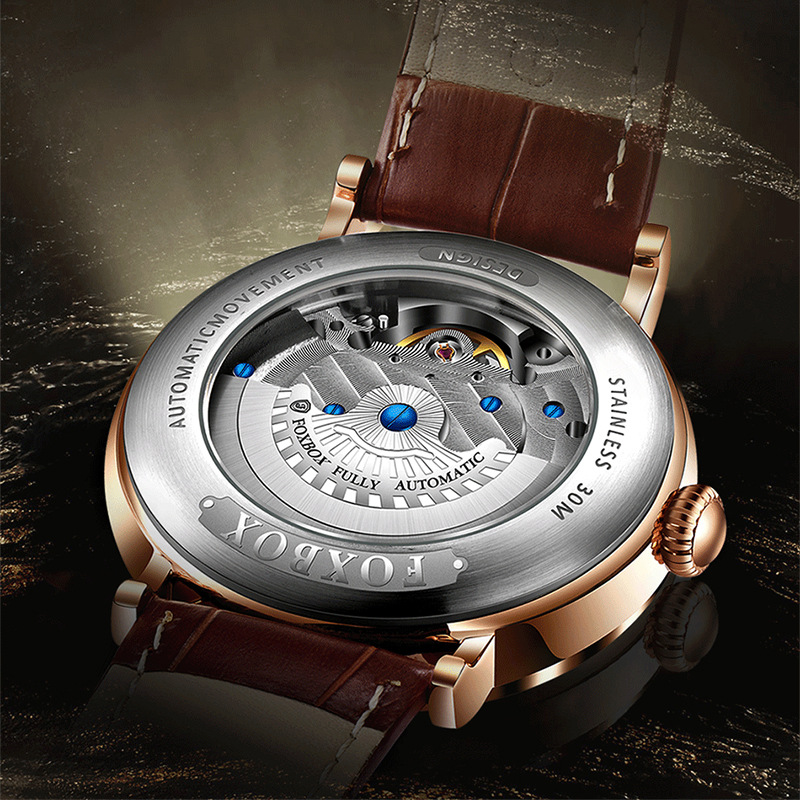 FOXBOX FB0003 nuevo cinturón Bull Hollow movimiento mecánico automático personalidad moda reloj de los hombres