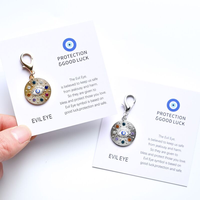 Cross-Border New Turkish Evil Eye English Good Luck Card Colorful Diamond Devil's Eye Keychain Pendant Decoration Cross-Border New Turkish Evil Eye English Good Luck Card Colorful Diamond Devil's Eye Keychain Pendant Decoration