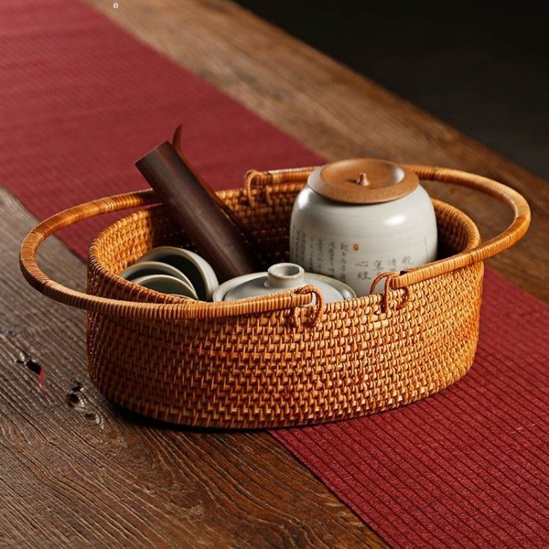 Cestas de picnic al aire libre vietnamitas de caña de mano tejidas a mano cestas de frutas y verduras de almacenamiento de té cestas de almacenamiento de artículos diversos