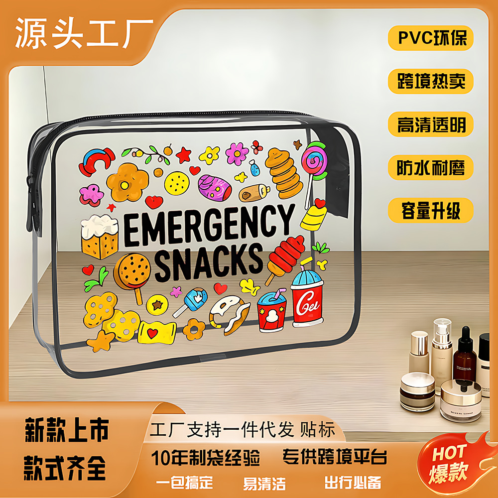 Hot-Selling Transparent Makeup Bag Pvc New Large Size Coin Purse Card Holder Toiletry Bag Makeup Bag with Pattern