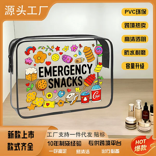 Hot-Selling Transparent Makeup Bag Pvc New Large Size Coin Purse Card Holder Toiletry Bag Makeup Bag with Pattern