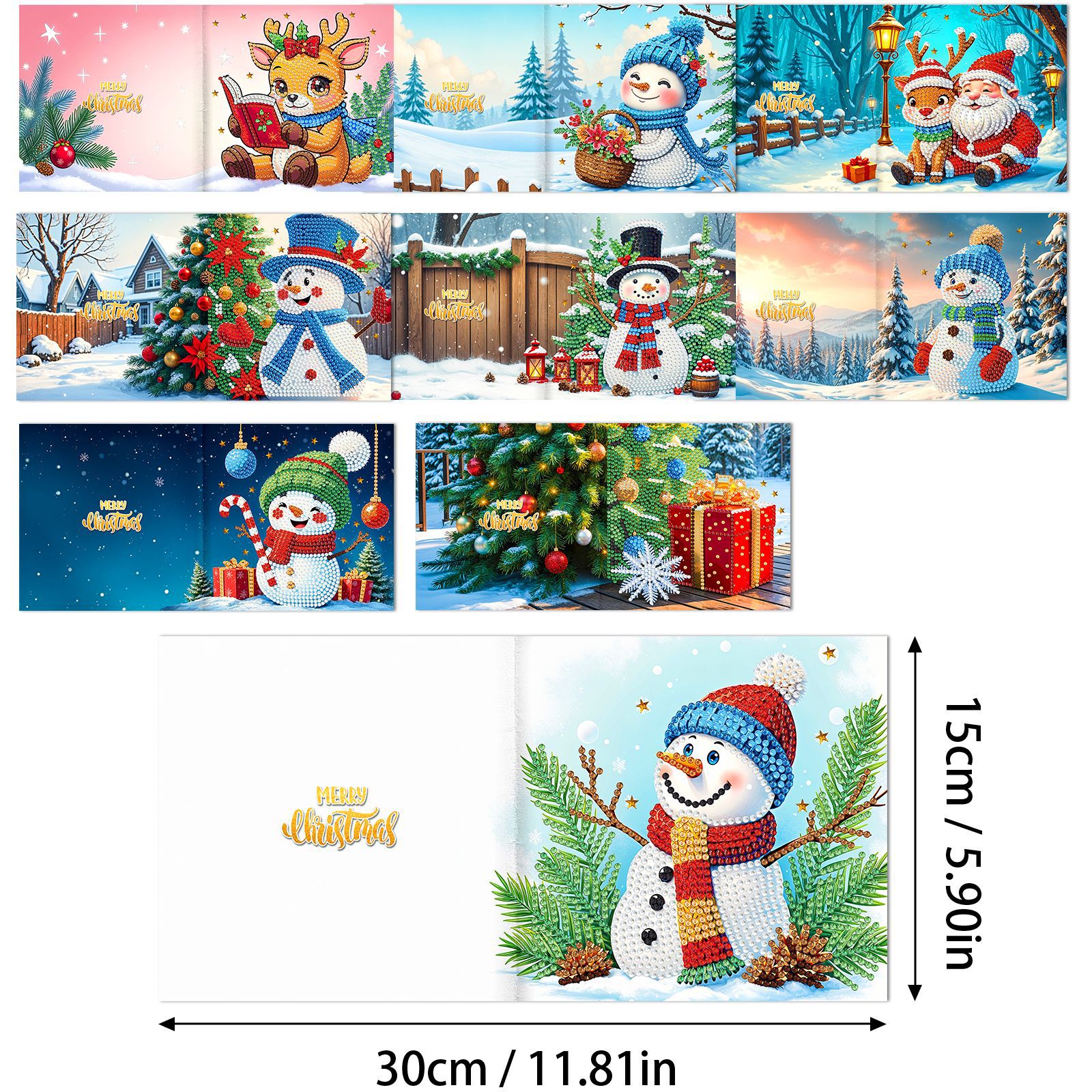 Explosiones transfronterizas de Navidad multiserie de tarjetas de felicitación puntuales hechas a mano 9 conjuntos de sobre de diamante 6 conjuntos de dibujos animados