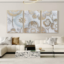 沙发背景墙装饰画轻奢挂画太阳花客厅三联画纯美式手绘油画金箔