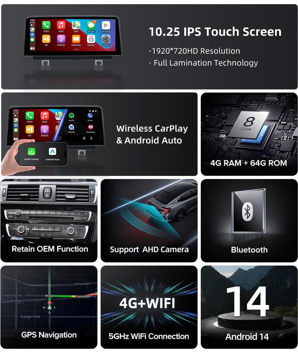Car-Mounted Large-Screen Navigation System Suitable for Bmw 3 Series E90 E91 E92 E93 2005-2012 Bluetooth Carplay